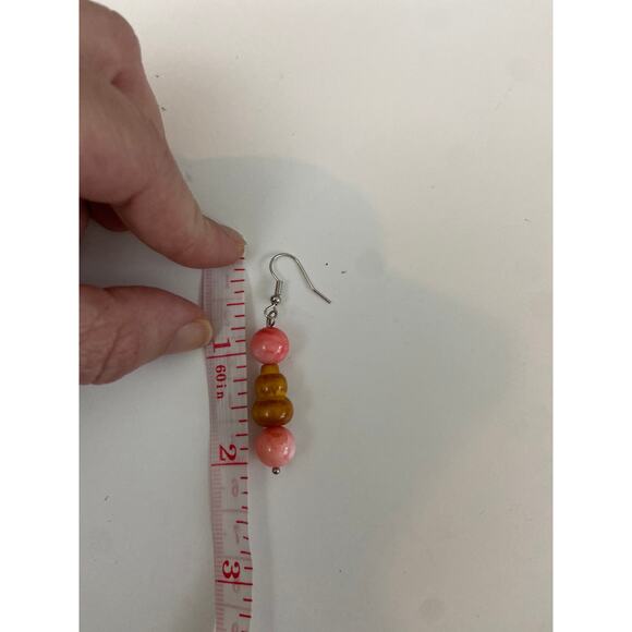 Handmade Boho Tan Wood and Stone Earrings - New! - Picture 3 of 3